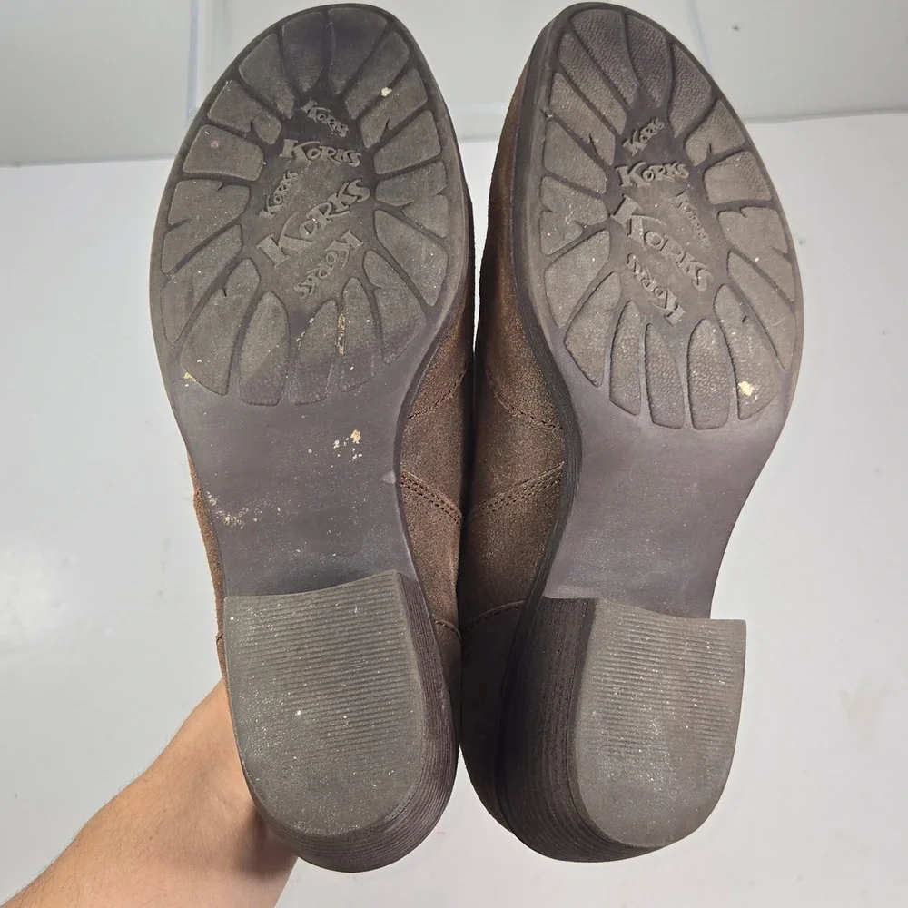 Korks by Kork-Ease Brown‎ Suede Wingtip Shooties Block Heel Ankle Boot  8-8.5